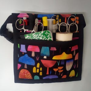 Mushrooms, rainbow, 6 pocket pouch,Hip Bag, with Belt, Vet Tech Hip Pack, Nurse tool pack, Art Marker Pouch,Scrub Pocket, Nurse Utility Bag