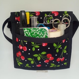 Red cherries print Nurse vet tech organizer 6 pocket, Vet Tech Hip Pack, Nurse tool pack, Art Marker Pouch, RN Scrub Pocket, Utility Bag