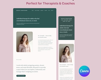 Modello di sito web per terapisti: sito web di coaching Canva modificabile, una pagina, senza codice