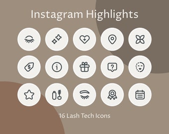16 De Kunstenaar van de Technologie van de lash · Instagram Hoogtepunten · Zwart · Wit · Instagram Verhalen Covers · Lijn pictogrammen Kit