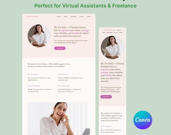 Virtual Assistants Website Template – Editable Canva Coaching Website, One Page, No Code