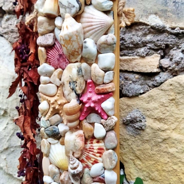 Seashells Wall hanging,Seashell art,Wood wall decor,Seashell decor wall,Nautical decor,Coastal wall decor,Sea stone wall art,Starfish decor