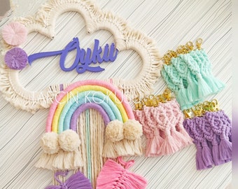 Macrame Cloud wall hanging,door ornament baby room, baby room decor, macrame keychain, custom macrame wall hanging, baby name sign, baby set