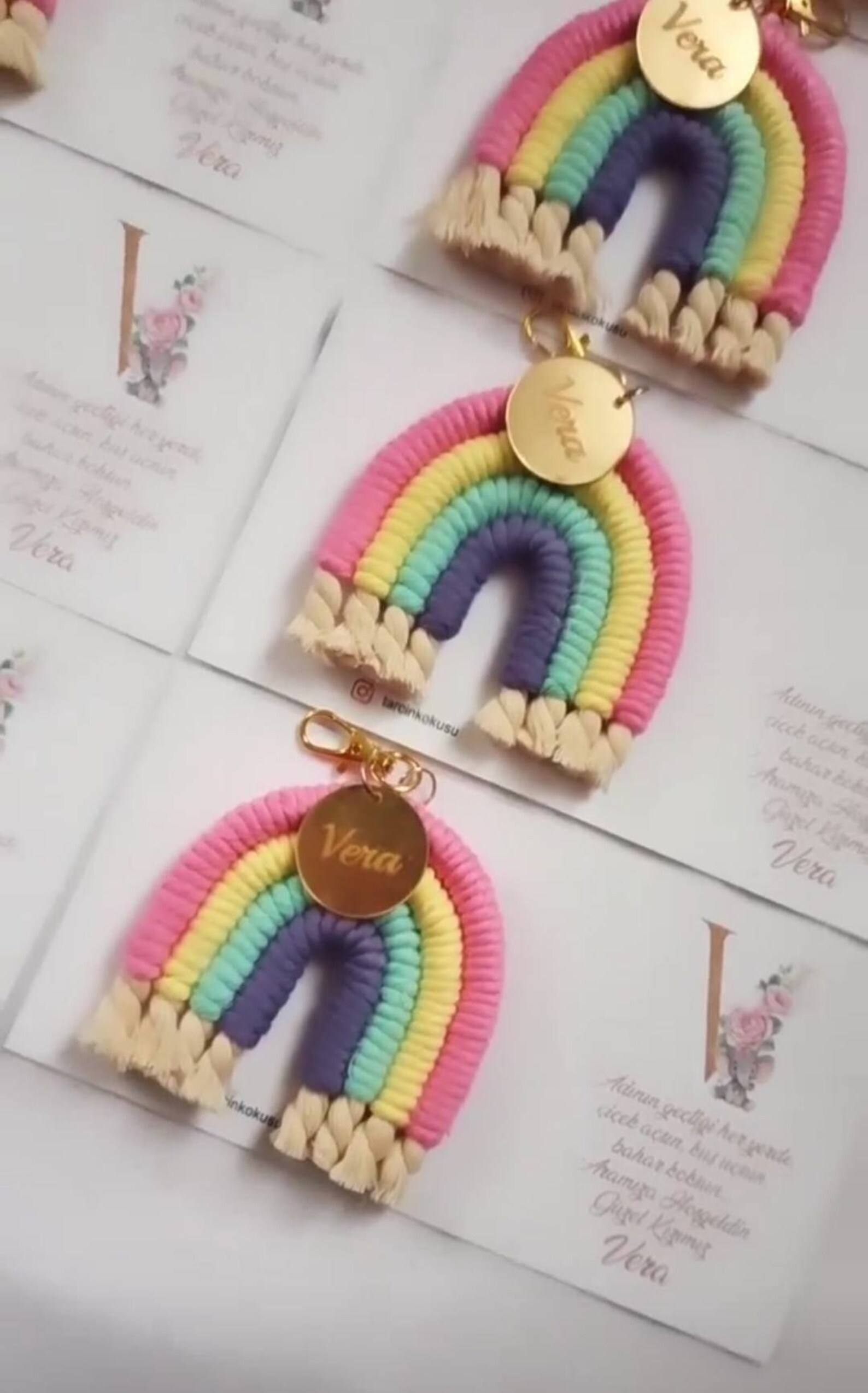Personalized Keychain Baby Shower Keychain Macrame Rainbow Etsy
