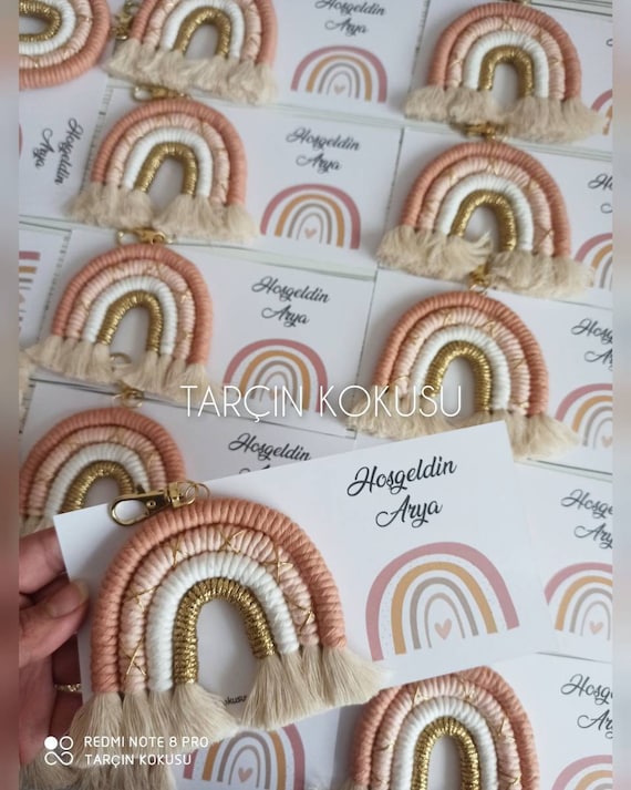 Personalized Keychain, Personelized Gifts, Baby Shower Keychain, Rainbow Macrame Favors, Newborn Baby Favors, Wedding favors, Birthday gifts