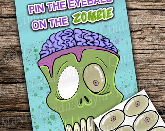 Digital Pin Game |  Zombies | halloween | Zomby | Party Game Instant Download | spooky | Brain