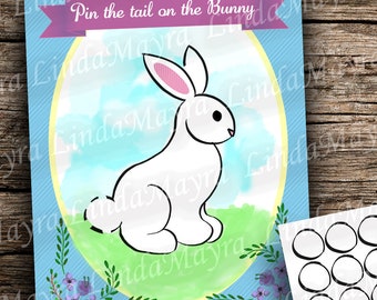 Easter Bunny DIY  Pin the tail Party Game Instant Download - No physical item