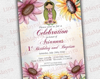 Digital Invitation communion Sunflower virgin Mary - virgencita NOT INSTANT baptism baptism invitation virgen mary bautizo