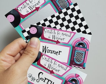 Retro theme Scratch off Baby shower Bridal Shower Game | 50s | Pin up | Rockabilly |