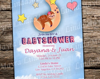 Digital Invitation Sloth theme Baby Shower Gold Pink  NOT INSTANT