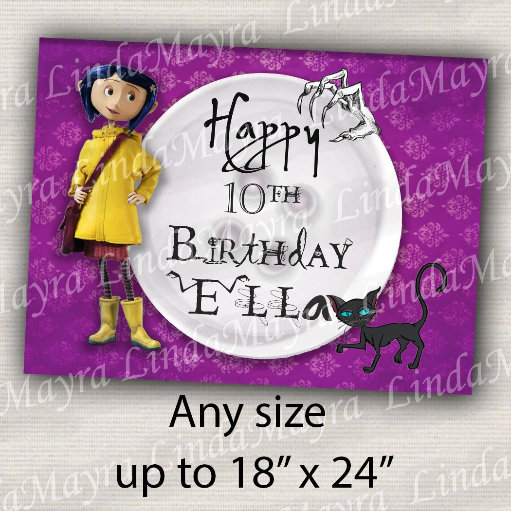Coraline Happy Birthday Banner 5x3ft Happy Halloween Backdrop Haunted House  Witches Coraline Theme Background Birthday Decorations for Kids Vinyl