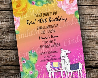 Digital Invitation Llama Birthday Party Pink  NOT INSTANT | Animal | Woodland Animals | lama | desert