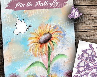 Digital Pin the Butterfly Sunflower Party Game Instant Download - No physical item