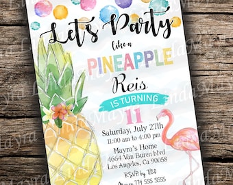 Digital Invitation Pineapple Birthday Summer  - NOT INSTANT | Flamingo