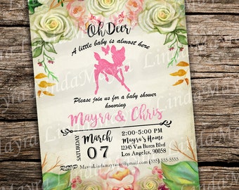 Digital Invitation Baby Deer Baby Shower Gold Pink  NOT INSTANT | Forest theme | Woodland Animals | Deer