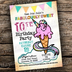Digital Invitation Unicorn Ice cream Birthday Summer  - NOT INSTANT