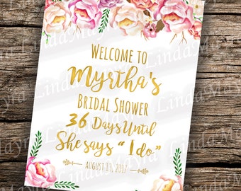 Digital Personalized Bridal Shower Sign Flower and Modern - NOT INSTANT