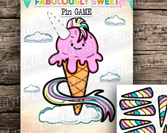 Digital Pin the Unicorn Ice Cream Party Game Instant Download