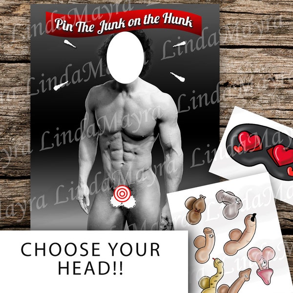 Digital Personalized Pin the junk on the Hunk | Bachelorette | Pin Game  Not Instant Download - No physical item Black and white