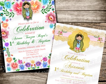 Digital Invitation communion virgin Mary - virgencita NOT INSTANT baptism baptism invitation virgen mary bautizo