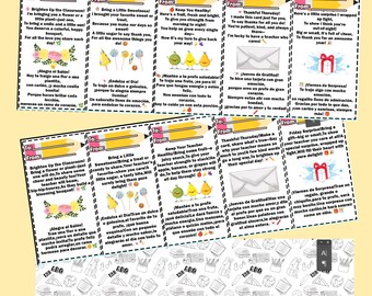 Teacher Appreciation Week Tags |  Rhyming Poem Tags | Bilingual English & Spanish Printable | Fun Daily Gift Ideas for Teachers