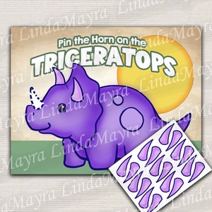 Digital Pin Game triceratops dinosaur | dino | cute |  Party Game Instant Download |dino theme  Dino pin game