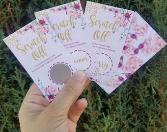 Floral Pink Party Favor Baby shower Bridal Shower Game | Scratch off