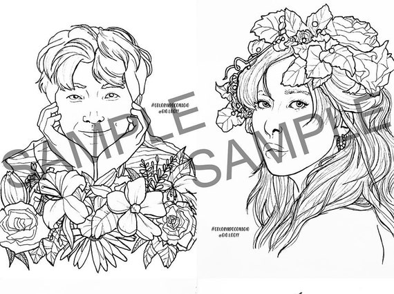 Download 5 Coloring Prints Kpop Original Pack Bts Hyuna Loona Rap Etsy