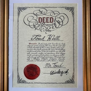 Toad Hall Deed Certificate - Mr. Toad's Wild Ride - PERSONALIZABLE