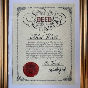 Toad Hall Deed Certificate - Mr. Toad&#39;s Wild Ride - PERSONALIZABLE