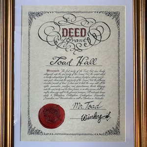 Toad Hall Deed Certificate - Mr. Toad's Wild Ride - PERSONALIZABLE