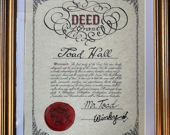 Toad Hall Deed Certificate - Mr. Toad's Wild Ride - PERSONALIZABLE