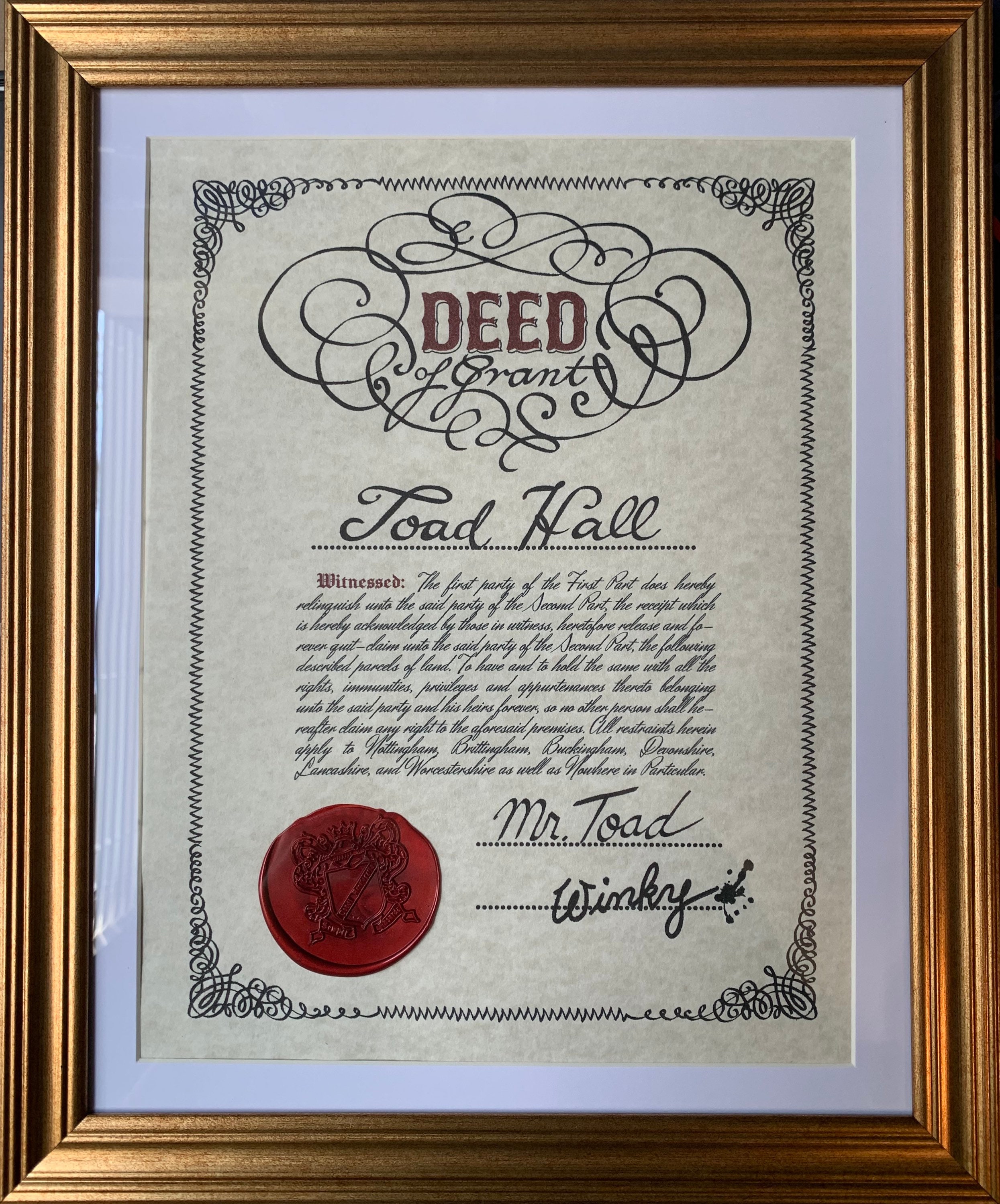 Toad Hall Deed Certificate Mr. Toad's Wild Ride - Etsy
