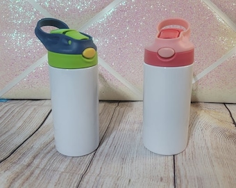 Blank Straight white 12oz Kids Tumblers with flip up straw