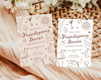 Hand Drawn Doodle Friendsgiving Invitation | Thanksgiving Potluck Invite | Thanksgiving Digital Download | Friendsgiving printable