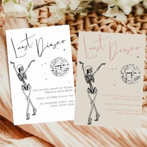 Last Disco Bachelorette Invitation, Spooky Skeleton Disco Bach Party invite