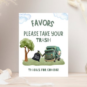 Trash Truck Netflix Birthday Party, kids favor signs, trash truck birthday decor, editable printable templates