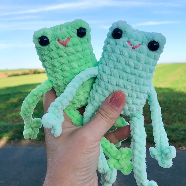 drôle de grenouille au crochet moelleuse, jouet doux de grenouille fait à la main, Leggy Froggy