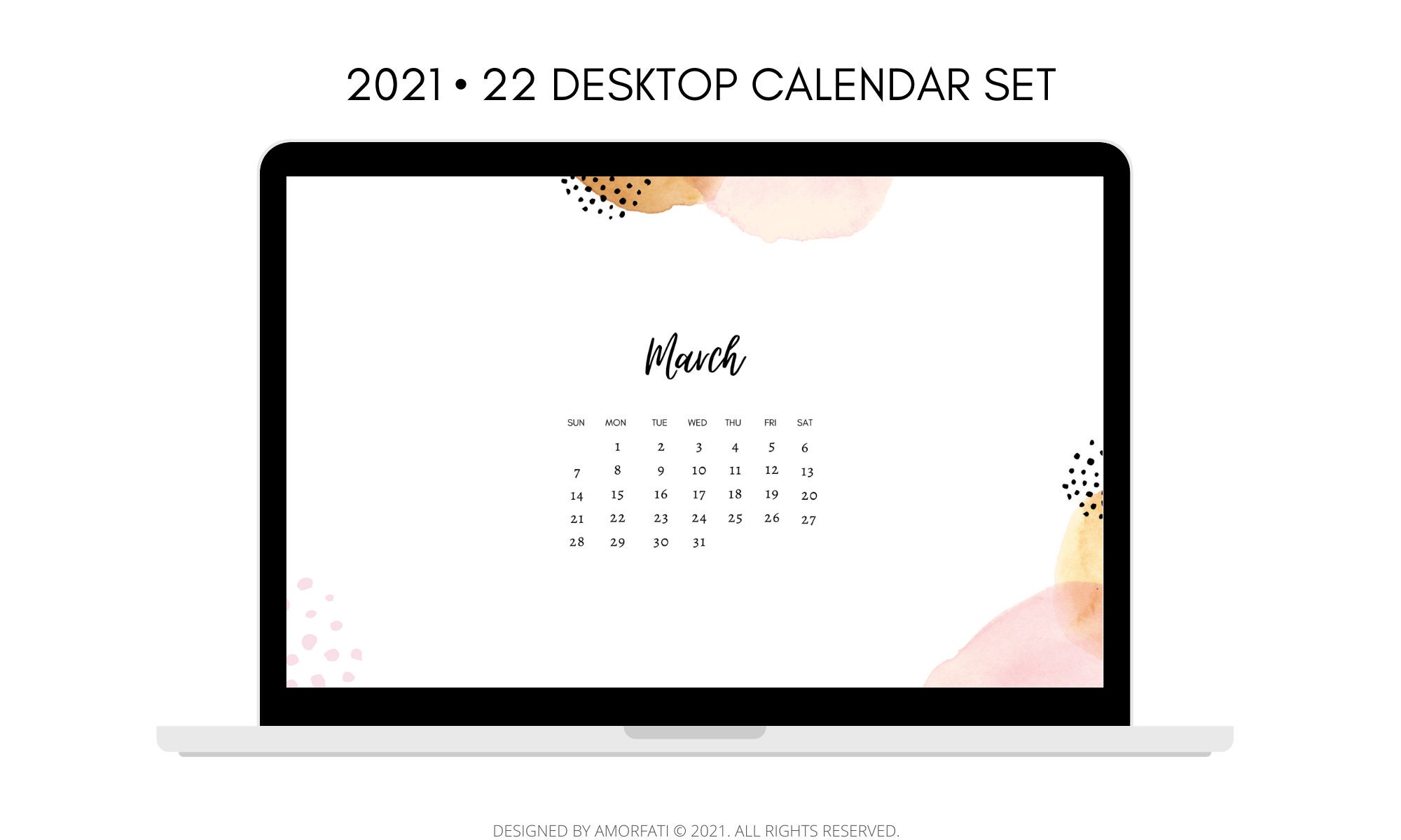 2021-2022 Monthly Calendar Desktop Wallpaper Instant | Etsy