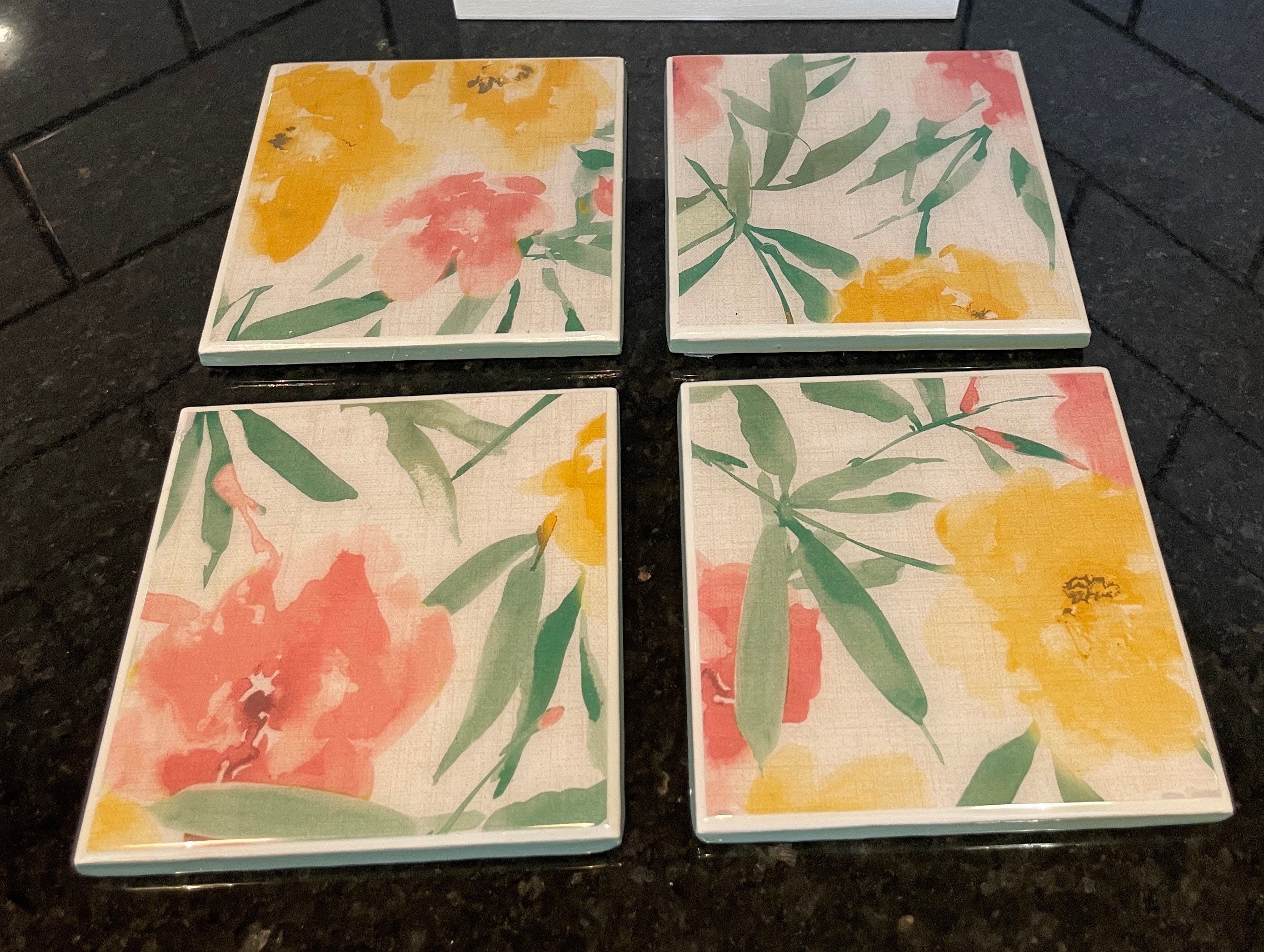 Spring Floral Coaster Set Etsy
