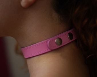 Pink Leather Collar: Suede Lined Choker with Optional Pendant