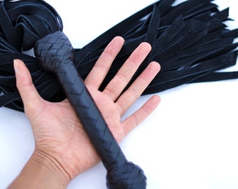 Black Suede Mop Flogger: 40 Falls, BDSM Leather Impact Play