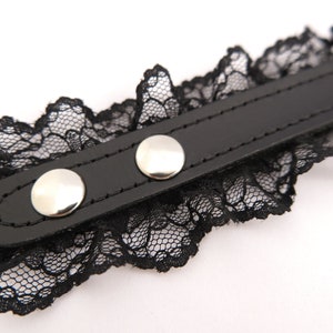 Leather BDSM Collar with Black Lace, Leather Bondage for Subs, Submissive O Ring Choker Kinky Gift image 7