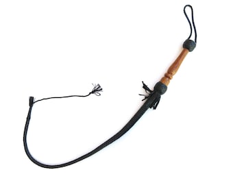 Leather Bullwhip with Wooden Handle, Single Tail Whip with Balanced Handle, BDSM Flogger, Mature