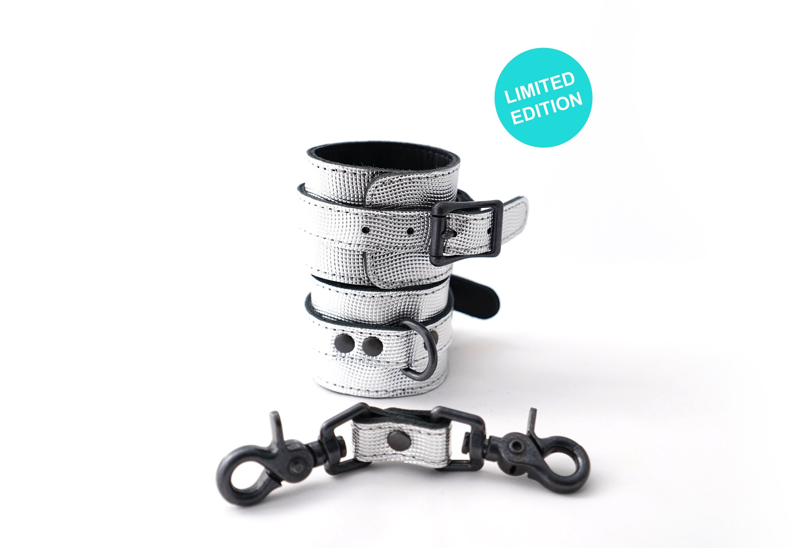 Leather Bondage Cuffs From Our Limited Edition Metallic BDSM Collection, Kinky Restraints For Your Submissive, Sexy Gifts for Her or Him