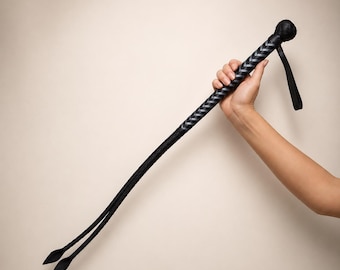 Metallic Blue & Black Leather Twin Tail Whip - Braided Signal Bullwhip