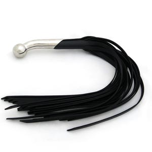 Curved Handle Leather Flogger: Stainless Steel, 70cm