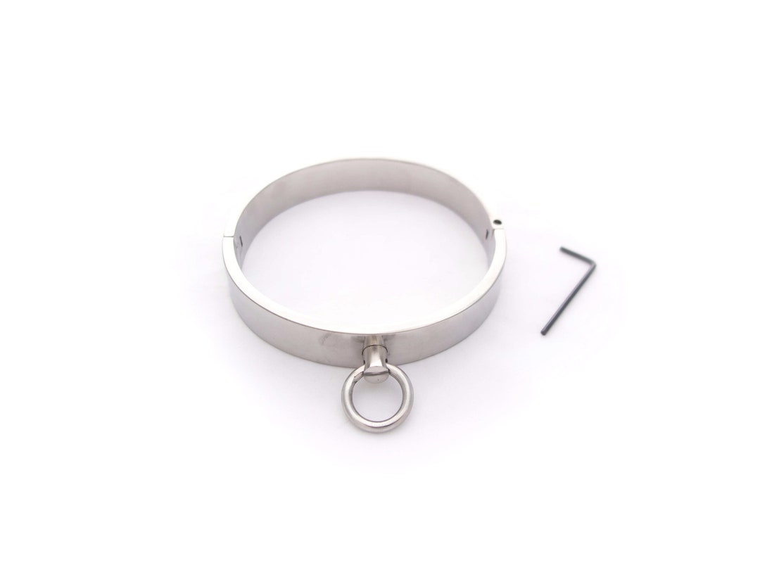 Metal Collar for Slave With Ring, Locking Eternity Collar in Hypoallergenic Stainless Steel