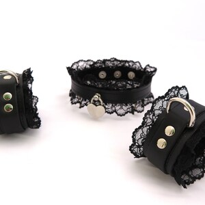Leather BDSM Collar with Black Lace, Leather Bondage for Subs, Submissive O Ring Choker Kinky Gift image 10
