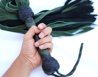 Green Suede Leather Mop Flogger: Thuddy Impact Whip with 40 Falls